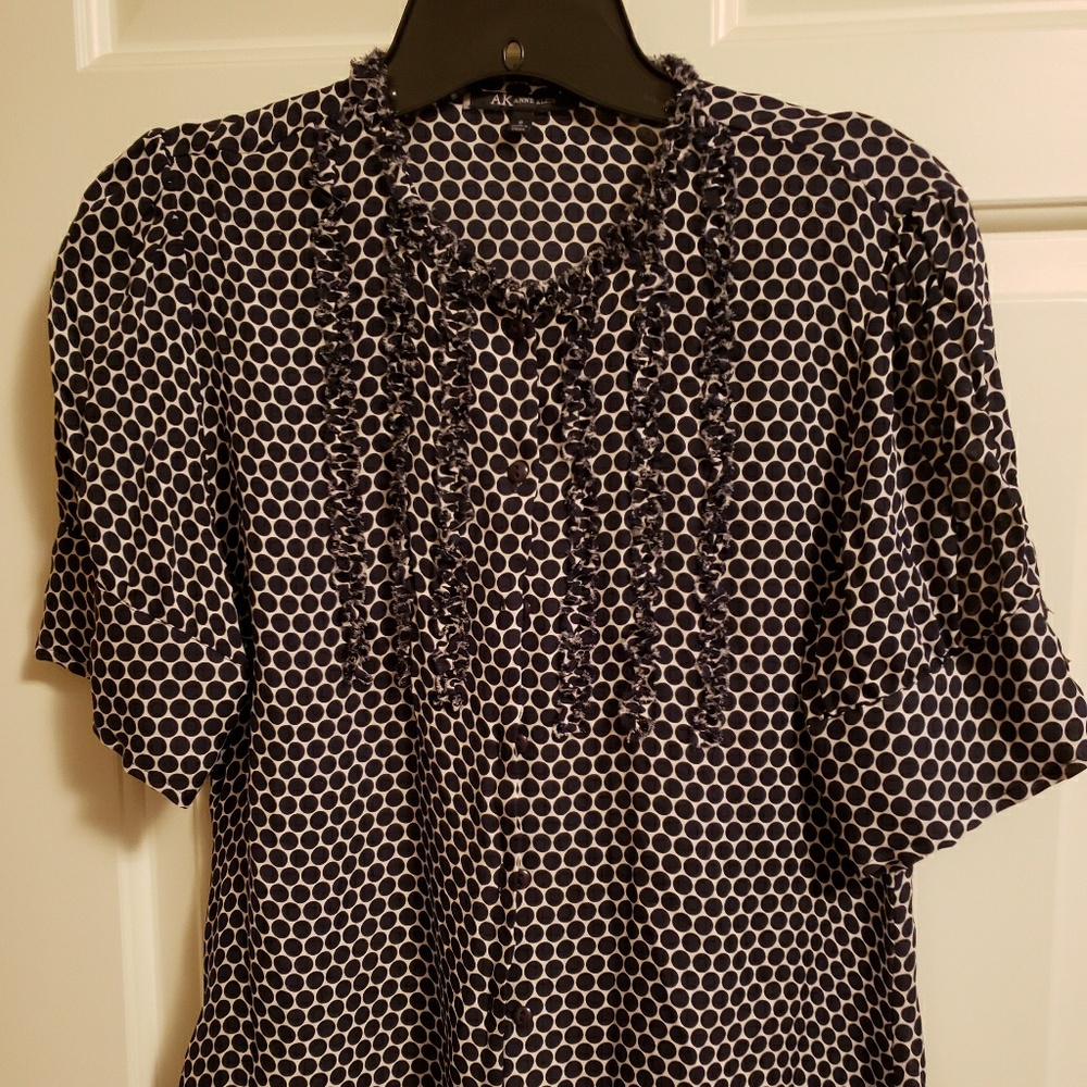 Dark Navy and cream silk blouse